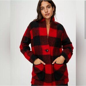 Aritzia Wilfred Buffalo Plaid Wool Jacket Red Black Oversize Sz S Fall